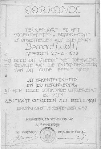 Oorkonde Bart de Wolff